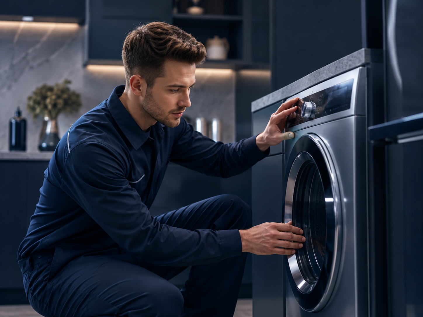 EuroTech technician checking a washing machine control panel
